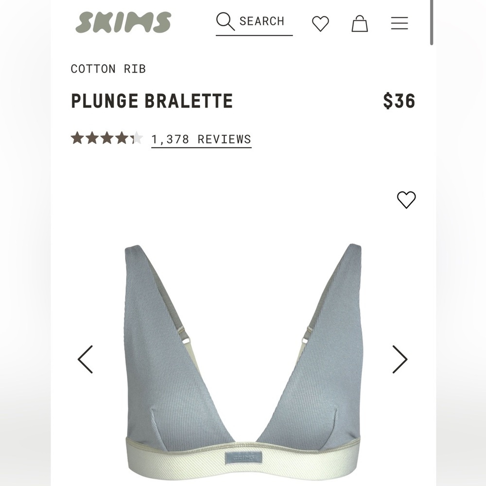 Skims Mineral Green Cotton Rib Plunge Bralette